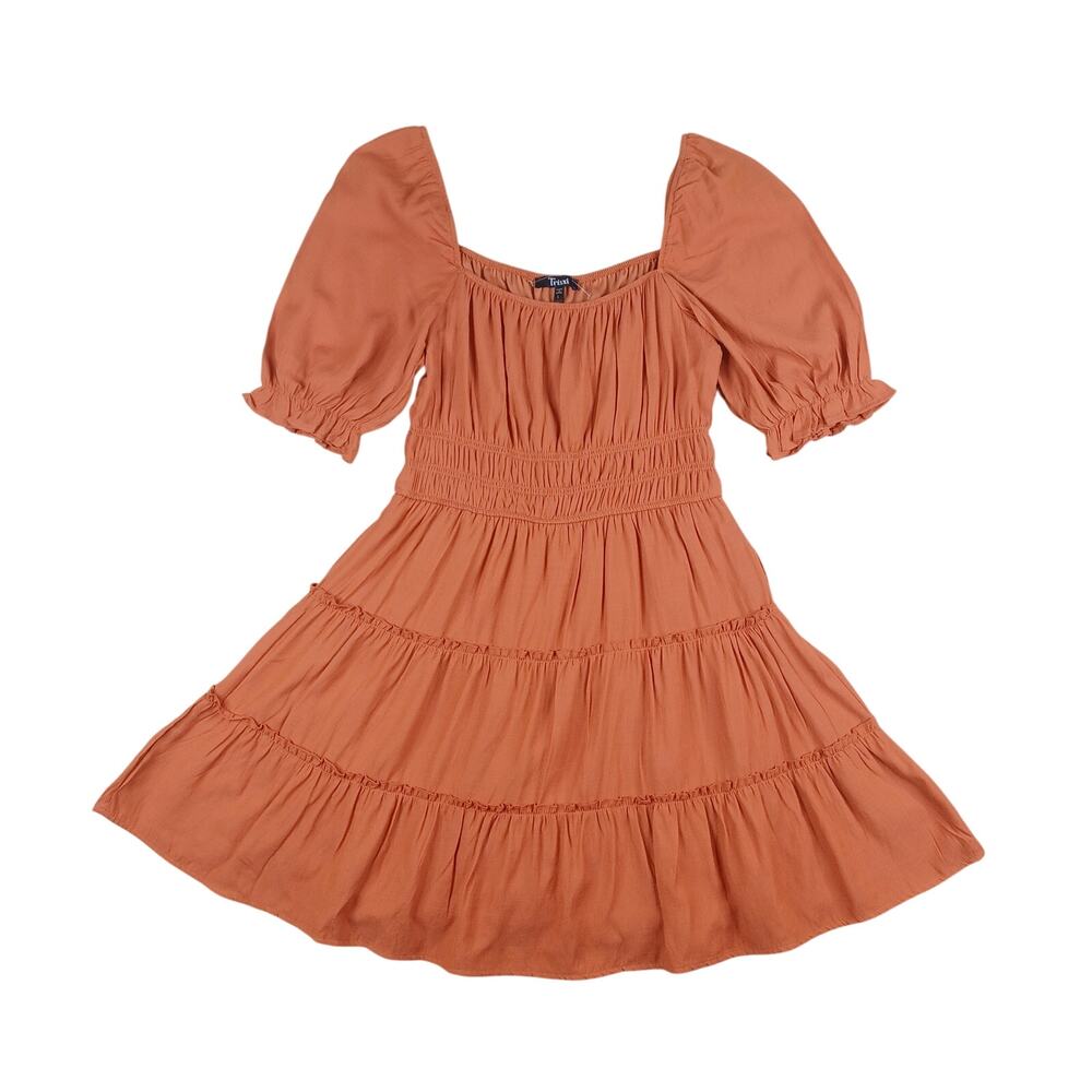 Trixie Puff Sleeve Tiered Dress L Square Neck Peasant Cottagecore Smocked Boho - Picture 3 of 13
